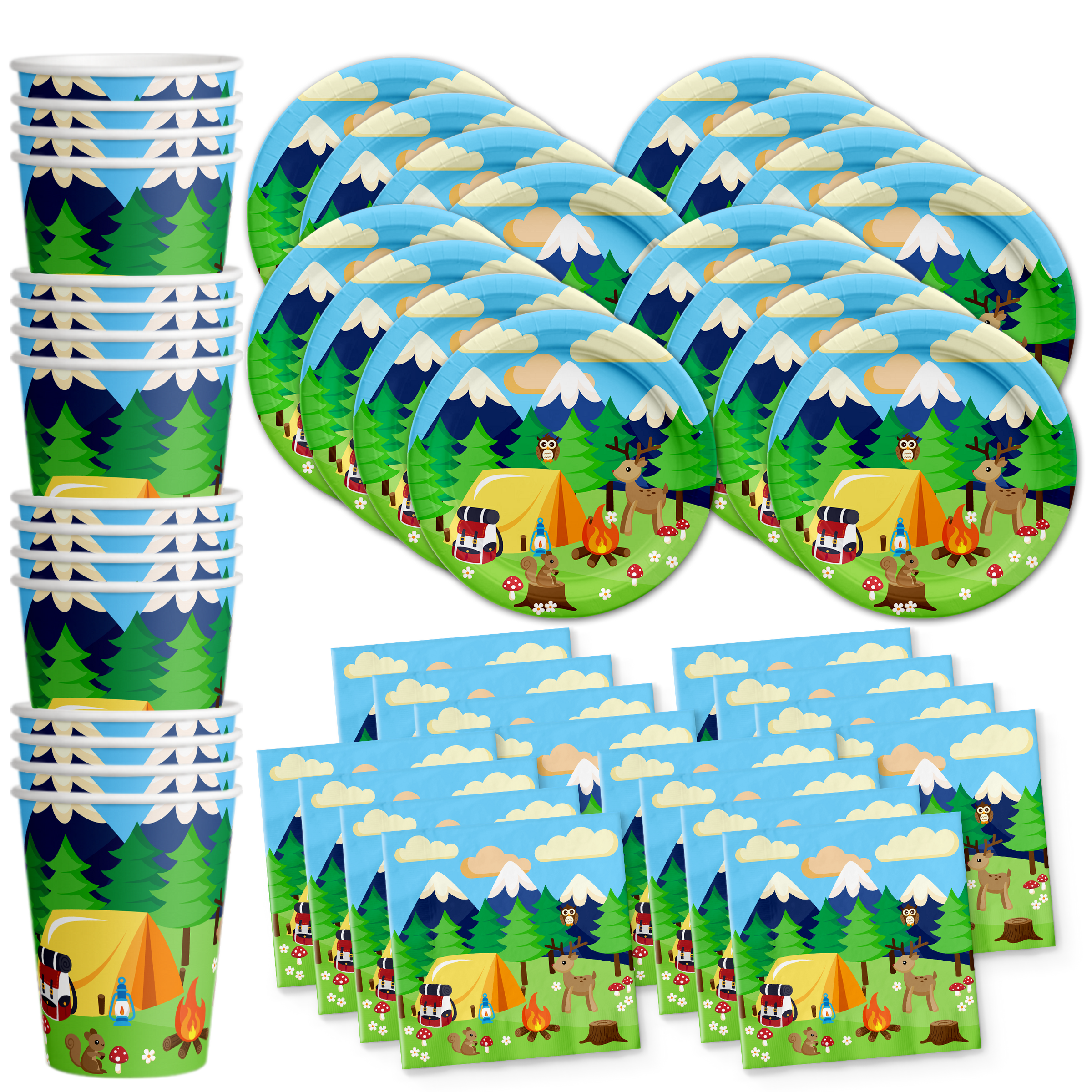 Camping Adventure Birthday Party Tableware Kit For 16 Guests - BirthdayGalore.com