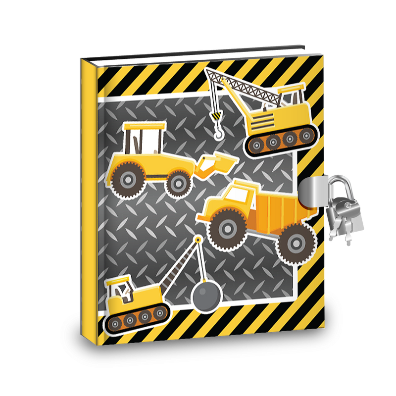 Gift Idea: Construction Trucks Kids Diary With Lock - BirthdayGalore.com