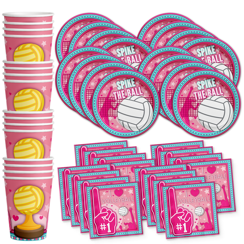 I Love Volleyball Birthday Party Tableware Kit For 16 Guests - BirthdayGalore.com