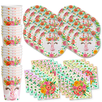 Floral Giraffe Birthday Party Tableware Kit For 16 Guests