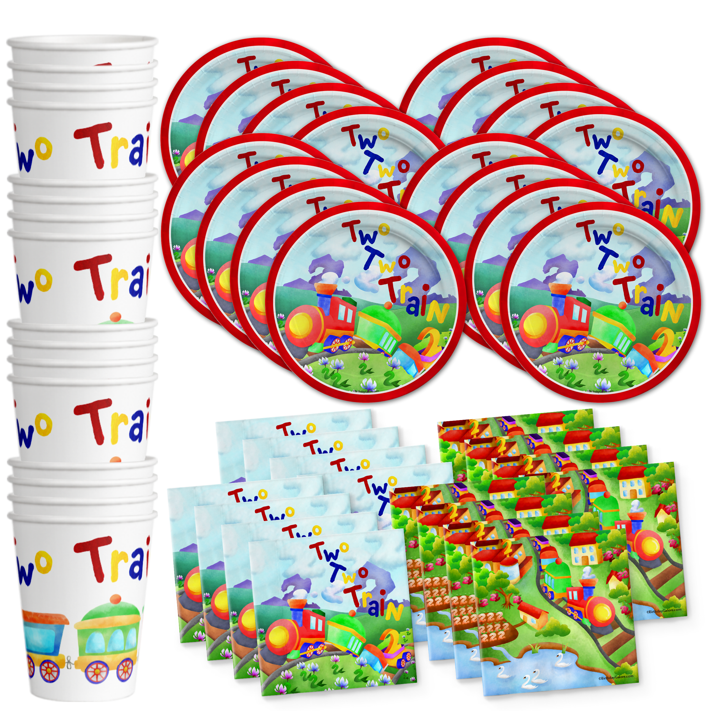 Two Two Train 2nd Birthday Party Tableware Kit For 16 Guests