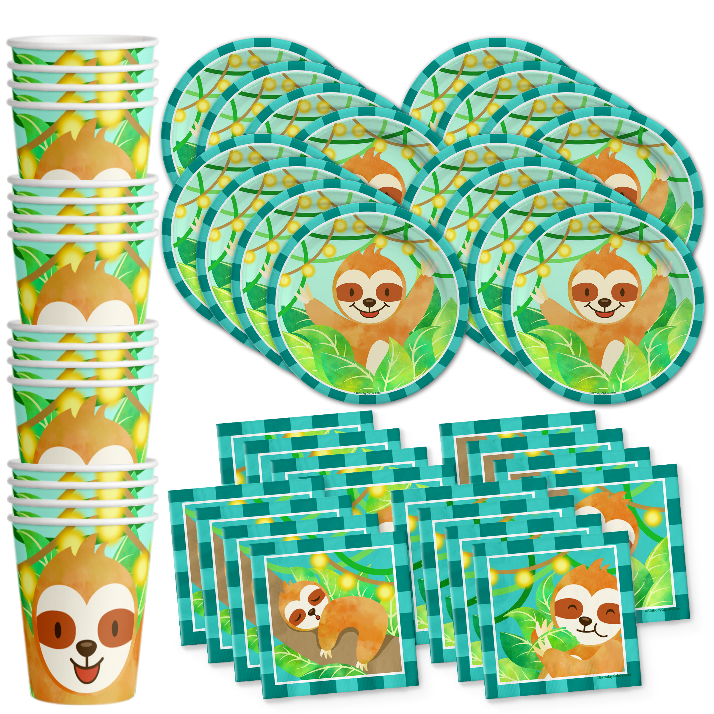 Sloth Boy Birthday Party Tableware Kit For 16 Guests