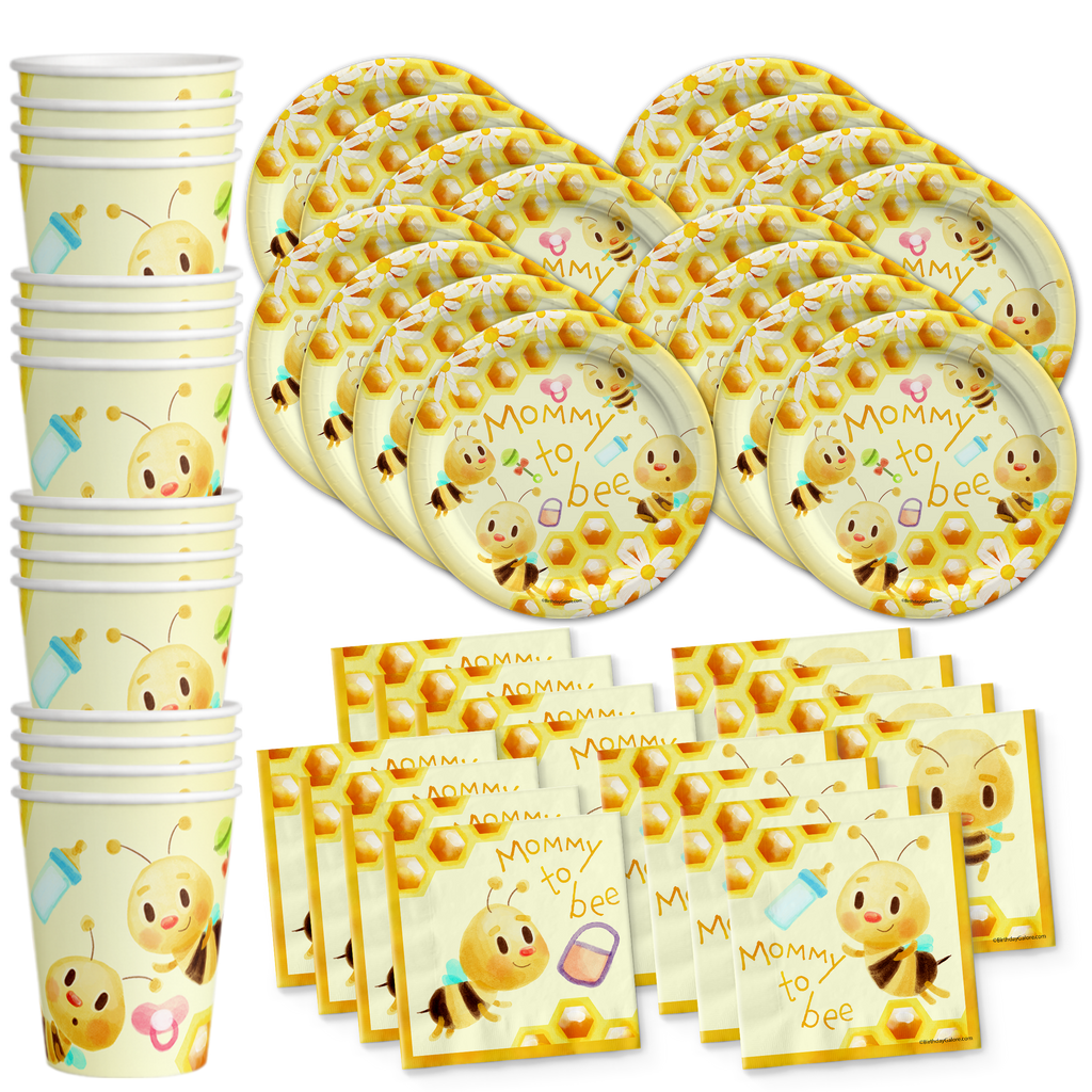 Mommy To Bee Baby Shower Party Tableware Kit For 16 Guests