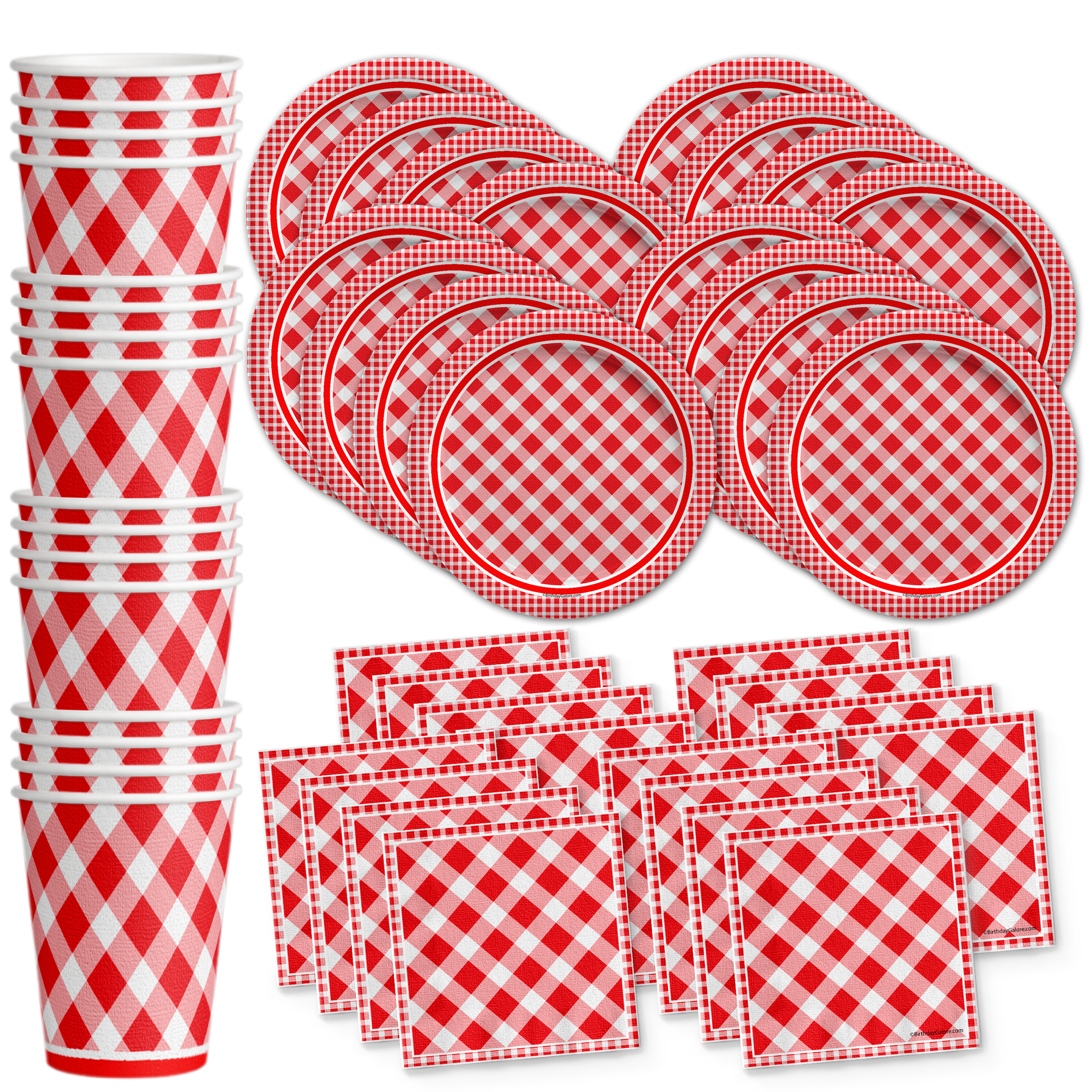 Red Gingham Picnic/BBQ Birthday Party Tableware Kit