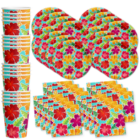 Hawaiian Luau Hibiscus Flower Birthday Party Tableware Kit For 16 Guests - BirthdayGalore.com