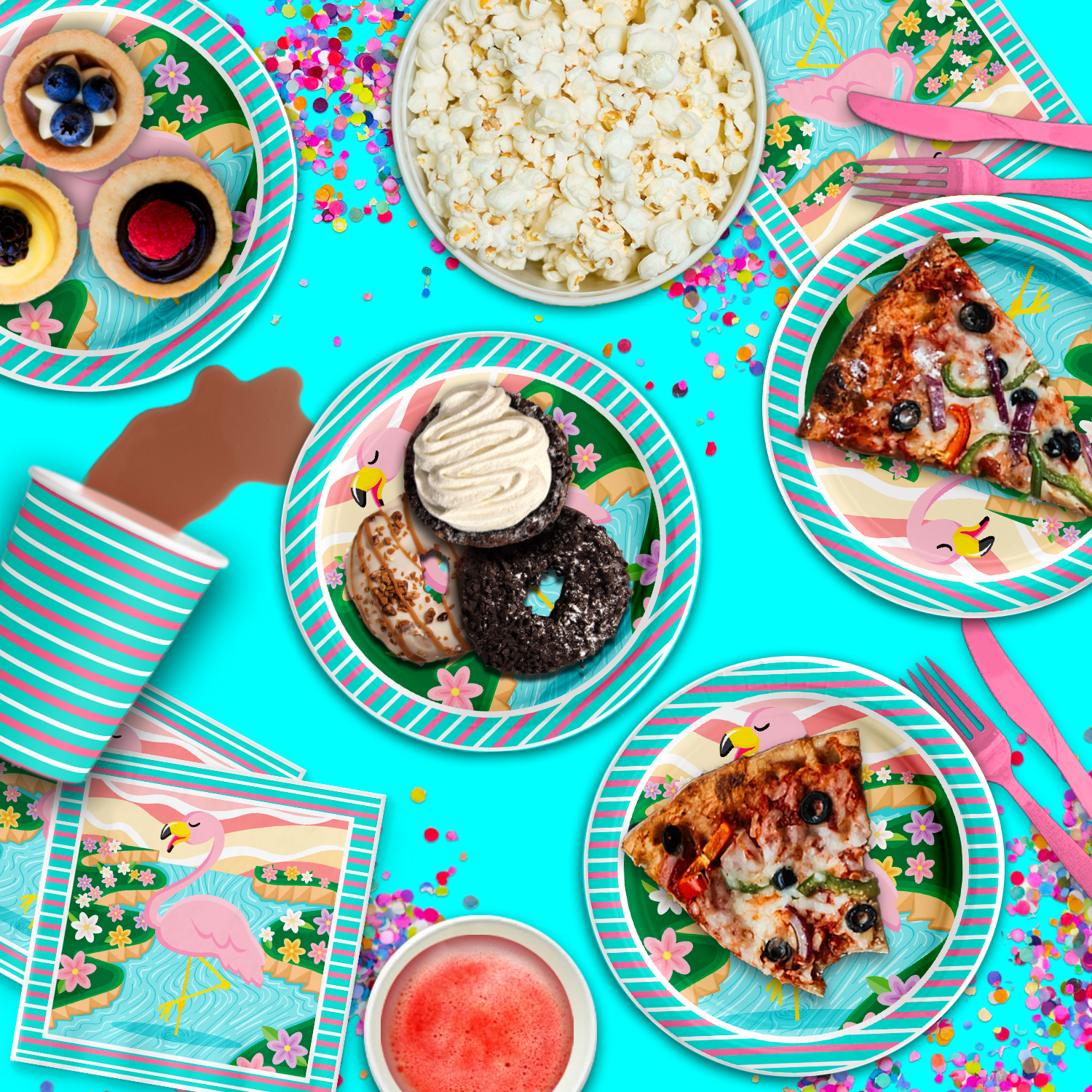 Pink Flamingo Birthday Party Tableware Kit For 16 Guests - BirthdayGalore.com