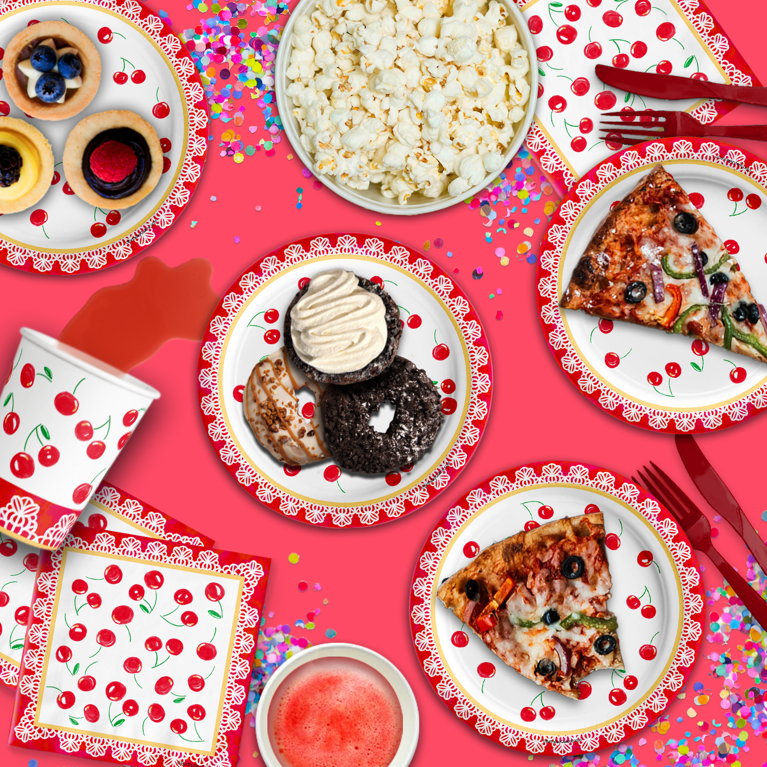 Cherry Birthday Party Tableware Kit For 16 Guests