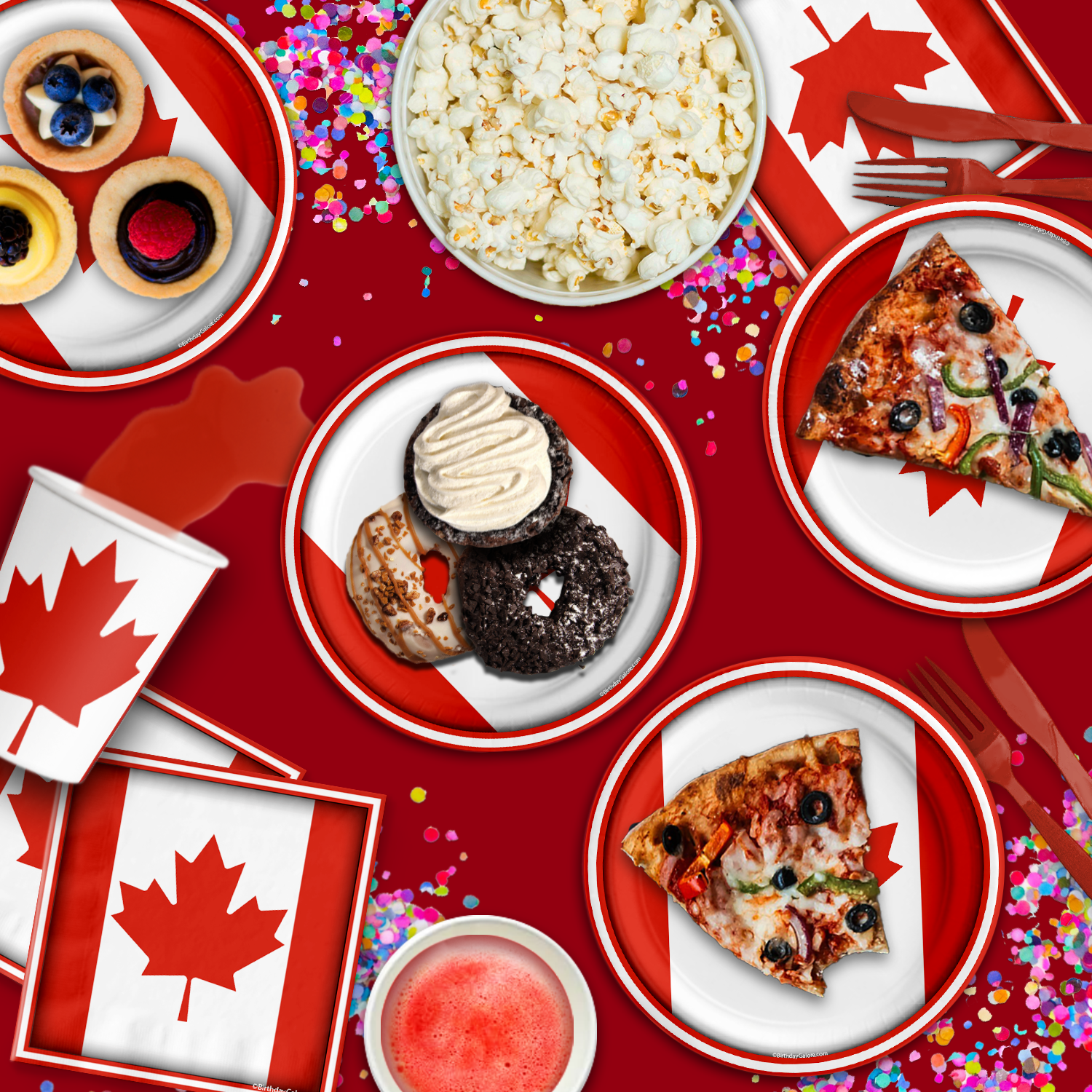 Canadian Flag Birthday Party Tableware Kit For 16 Guests
