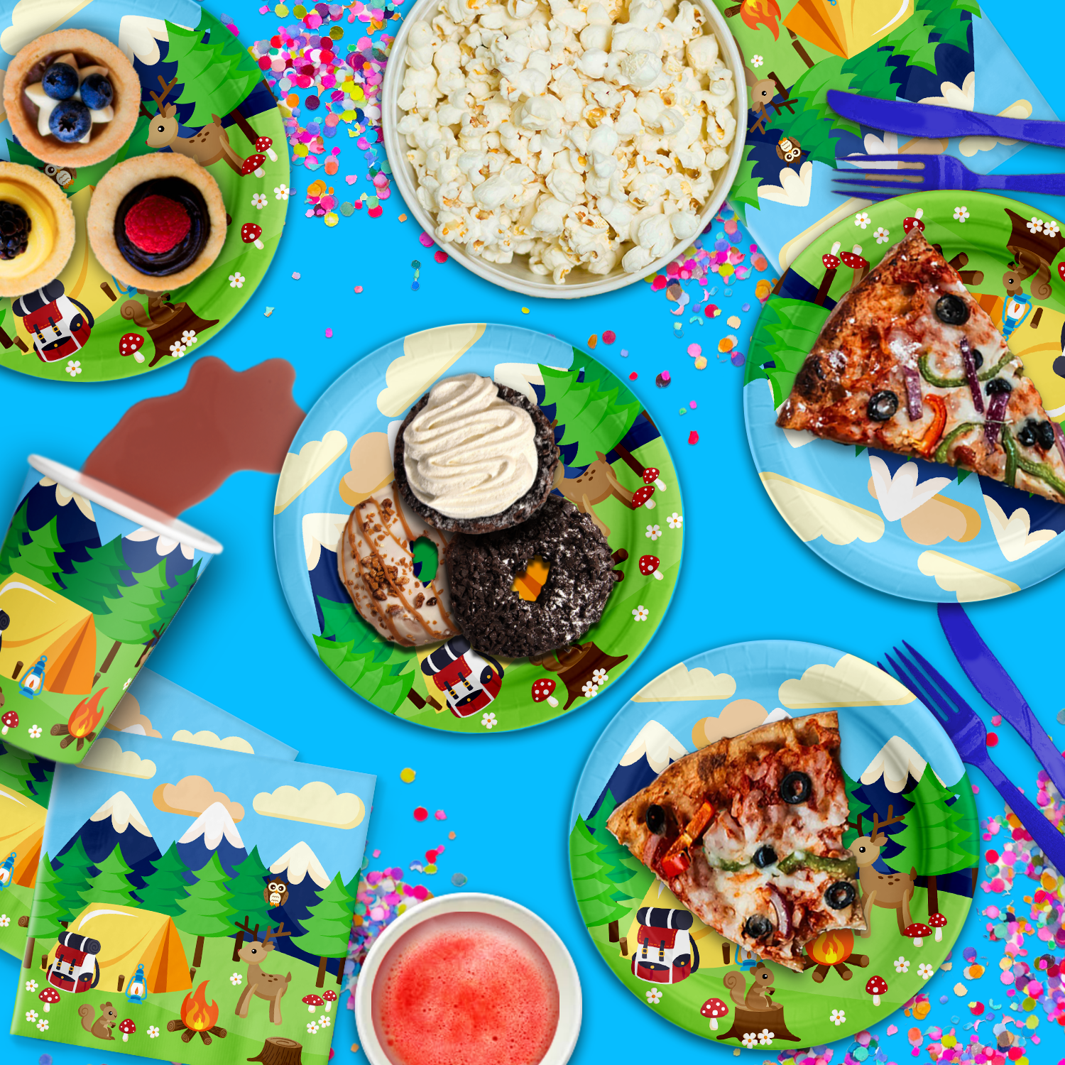 Camping Adventure Birthday Party Tableware Kit For 16 Guests - BirthdayGalore.com