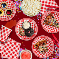 Red Gingham Picnic/BBQ Birthday Party Tableware Kit For 16 Guests