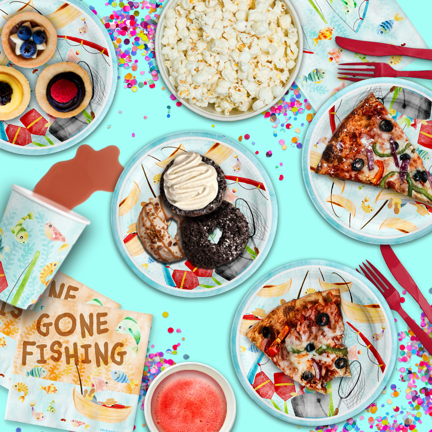 Little Fisherman Fishing Birthday Party Tableware Kit For 16 Guests