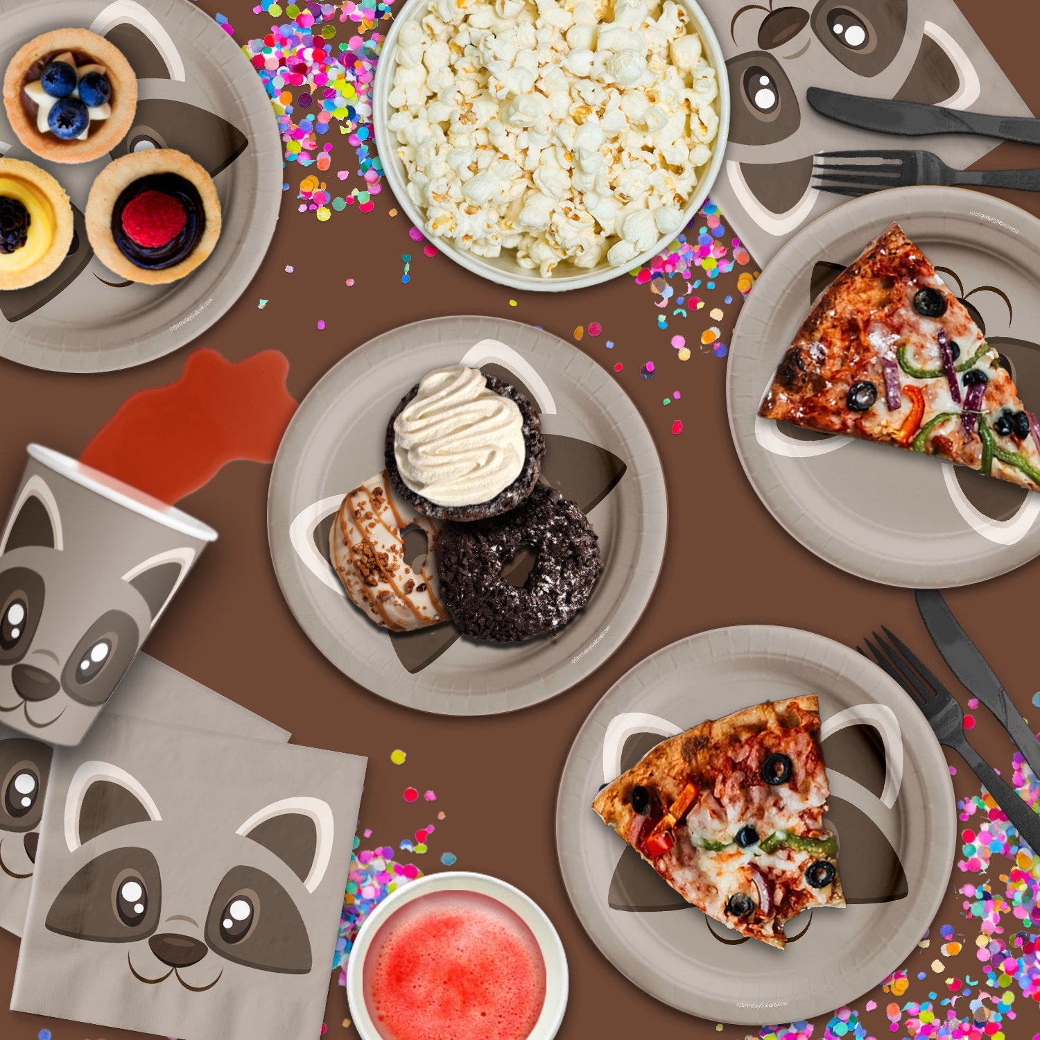 Raccoon Birthday Party Tableware Kit For 16 Guests