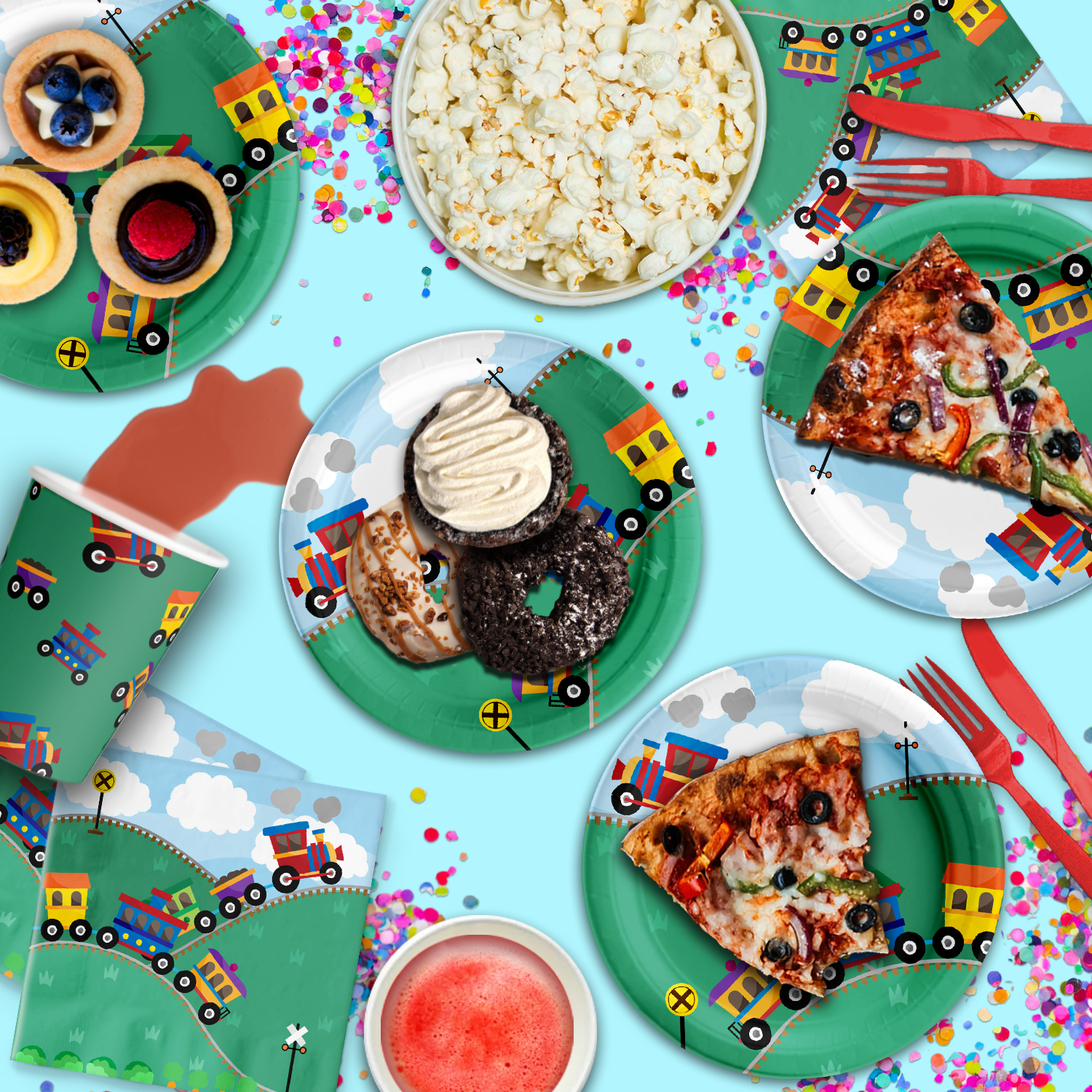 Train Birthday Party Tableware Kit For 16 Guests - BirthdayGalore.com