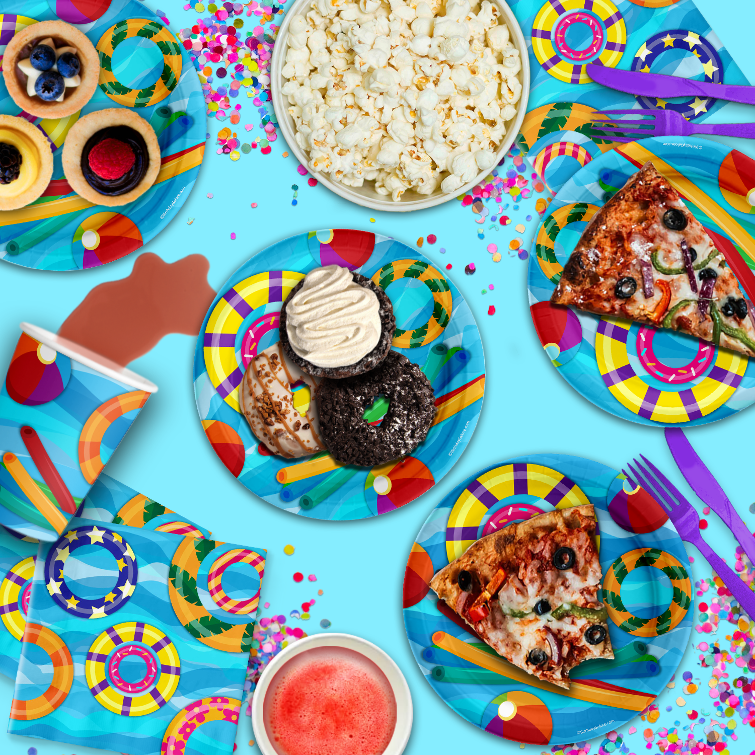 Pool Party Birthday Party Tableware Kit For 16 Guests - BirthdayGalore.com