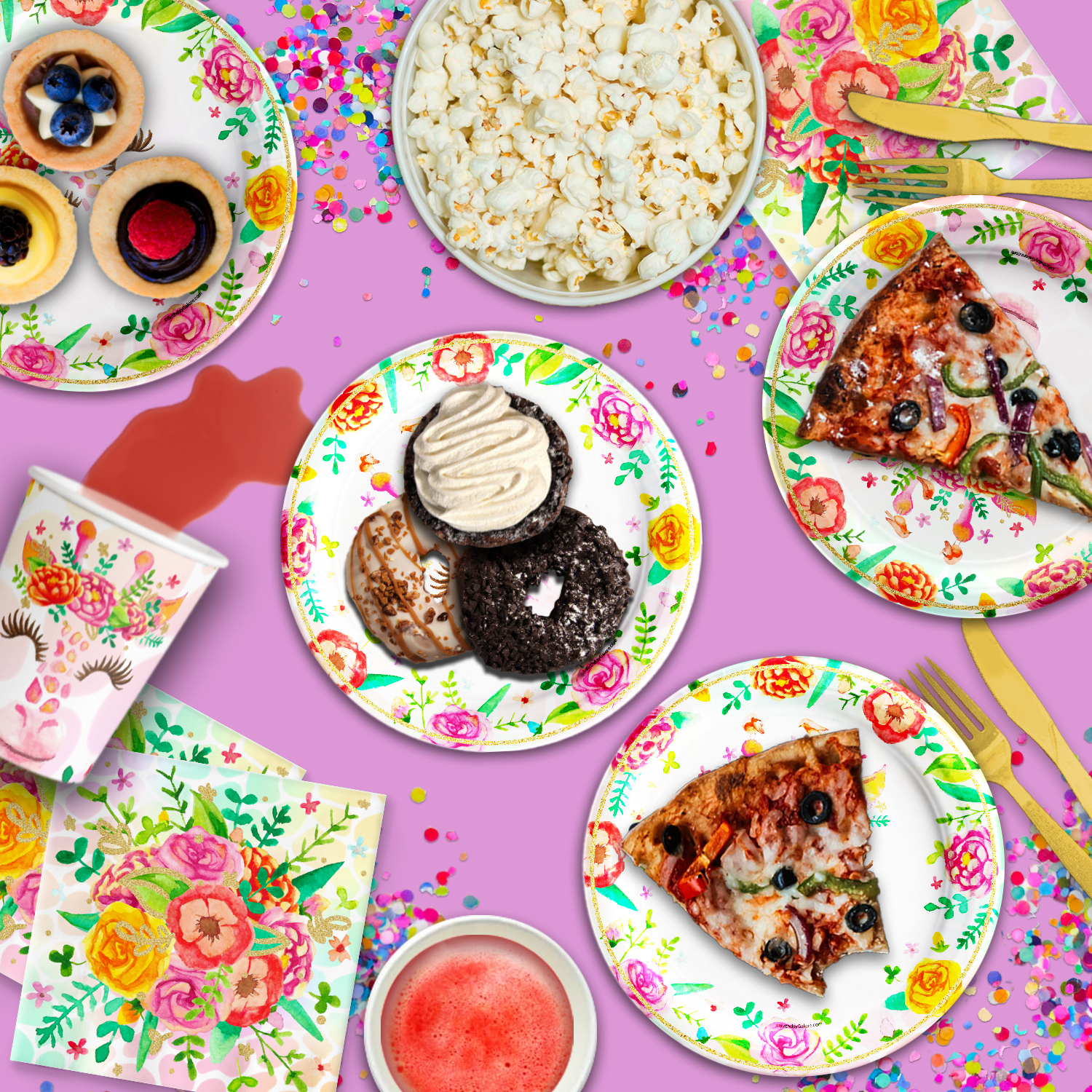 Floral Giraffe Birthday Party Tableware Kit For 16 Guests