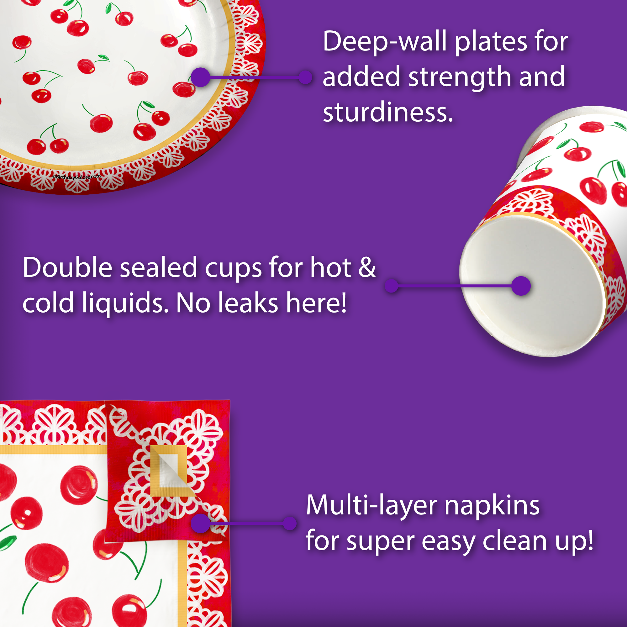 Cherry Birthday Party Tableware Kit For 16 Guests