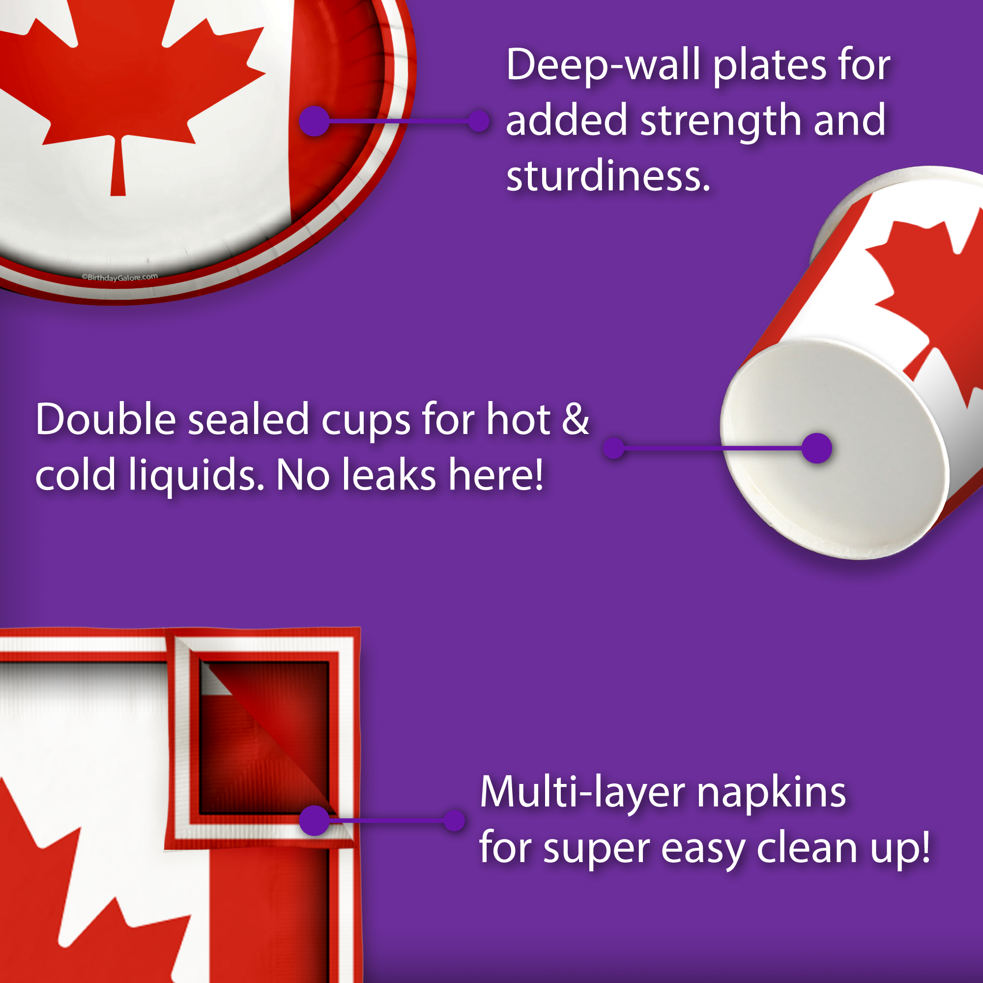 Canadian Flag Birthday Party Tableware Kit For 16 Guests