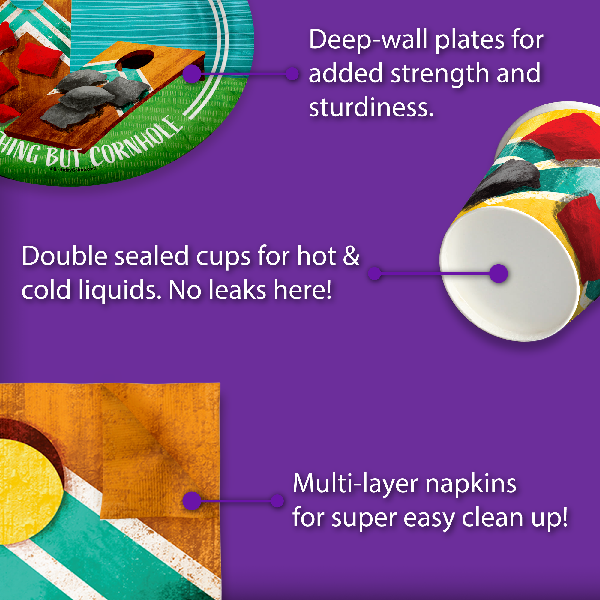 Cornhole Birthday Party Tableware Kit For 16 Guests