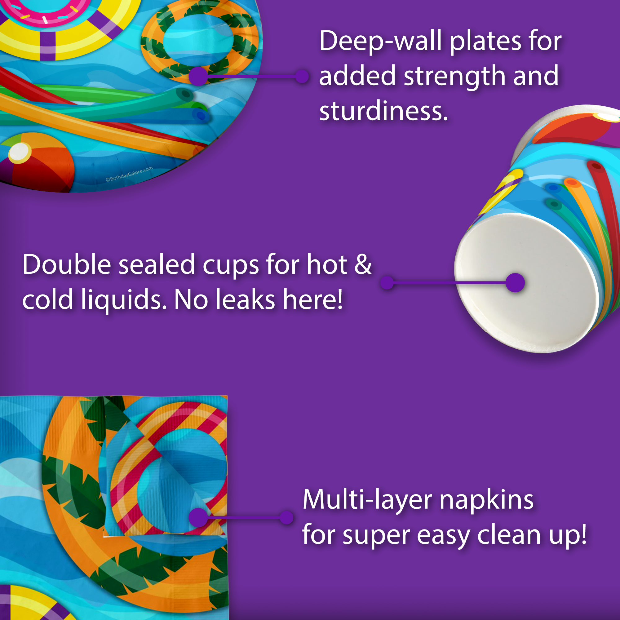 Pool Party Birthday Party Tableware Kit For 16 Guests - BirthdayGalore.com