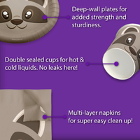 Raccoon Birthday Party Tableware Kit For 16 Guests