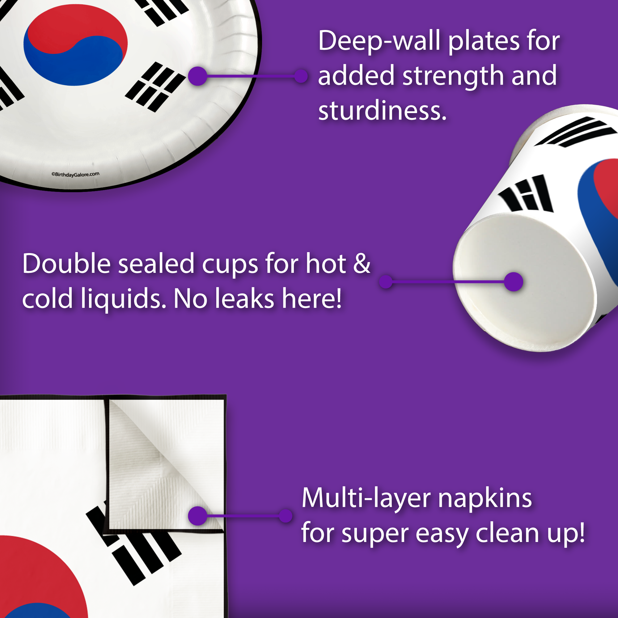 South Korean Flag Birthday Party Tableware Kit For 16 Guests