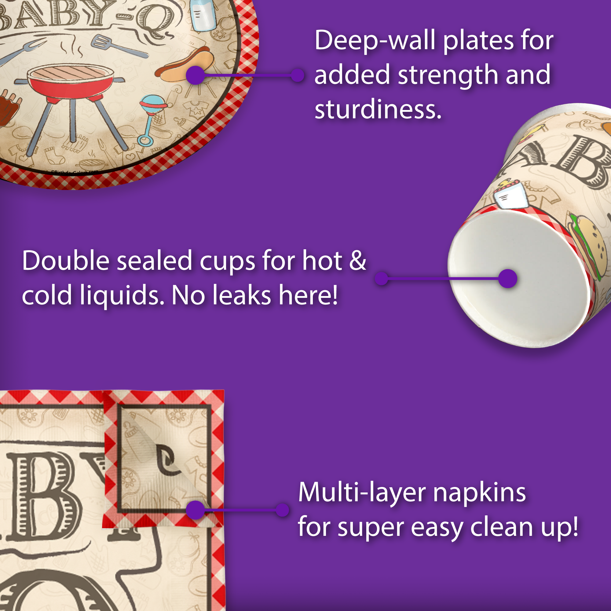 Birthday Galore Baby-Q Baby Shower Party Tableware Kit For 16 Guests