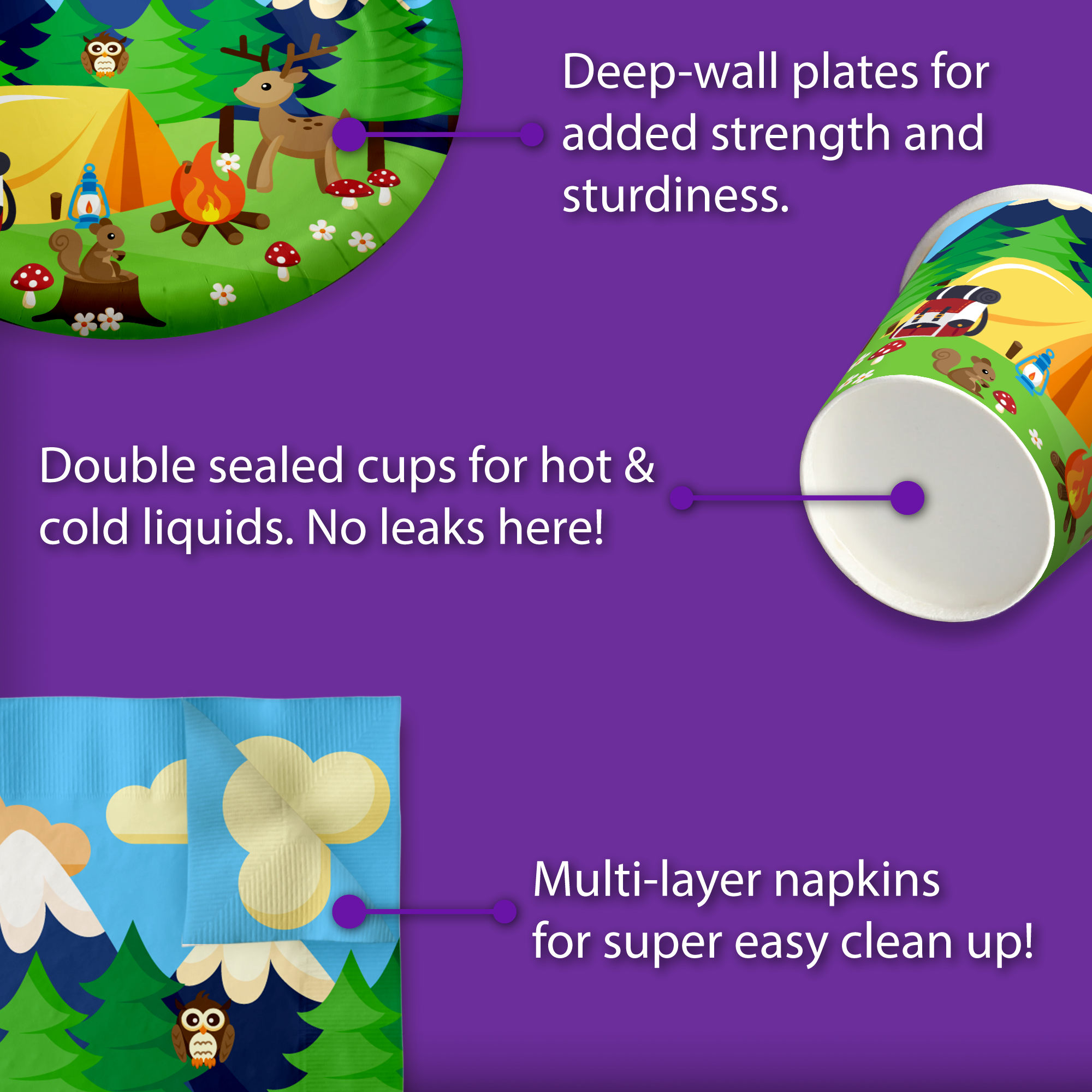 Camping Adventure Birthday Party Tableware Kit For 16 Guests - BirthdayGalore.com