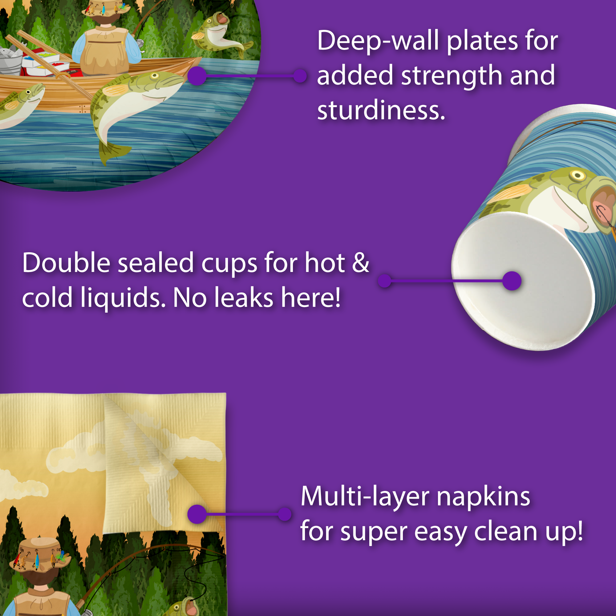 Gone Fishing Party Birthday Party Tableware Kit For 16 Guests - BirthdayGalore.com