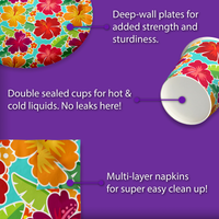 Hawaiian Luau Hibiscus Flower Birthday Party Tableware Kit For 16 Guests - BirthdayGalore.com