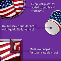 American Flag Patriotic Party Tableware Kit For 16 Guests - BirthdayGalore.com