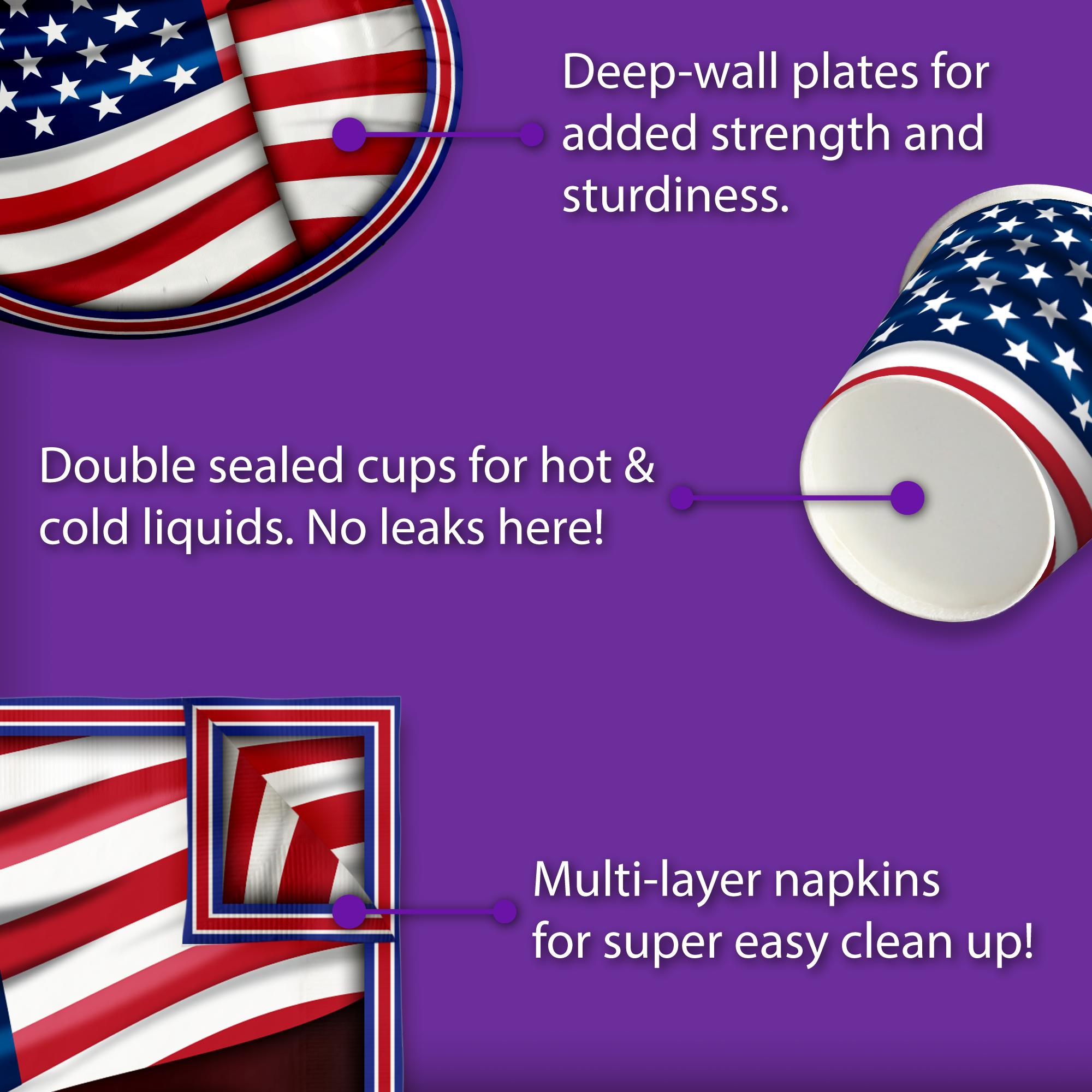 American Flag Patriotic Party Tableware Kit For 16 Guests - BirthdayGalore.com