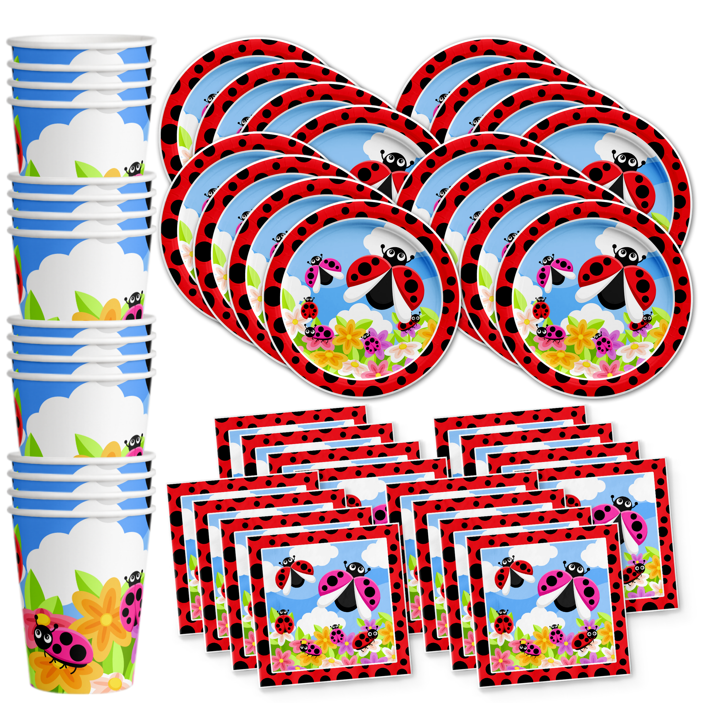 Little Lady Bug Birthday Party Tableware Kit For 16 Guests - BirthdayGalore.com