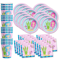 Mermaid Birthday Party Tableware Kit For 16 Guests - BirthdayGalore.com