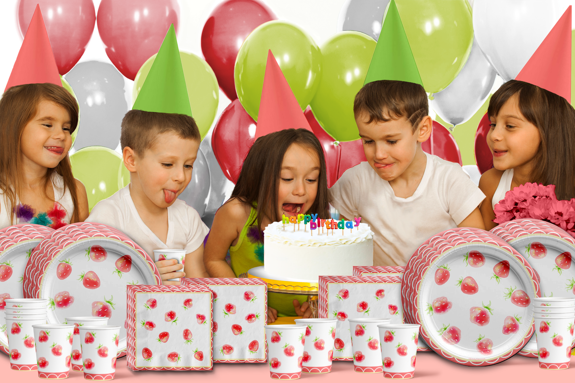 Strawberry Birthday Party Tableware Kit For 16 Guests