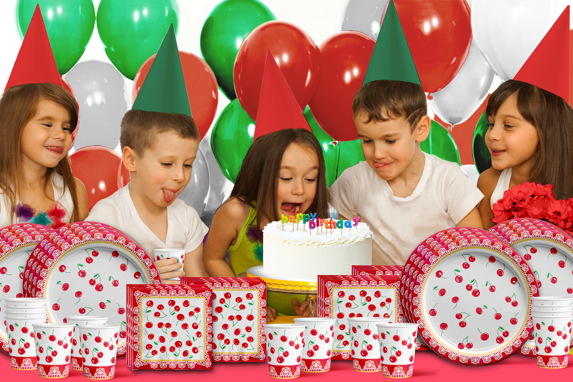 Cherry Birthday Party Tableware Kit For 16 Guests