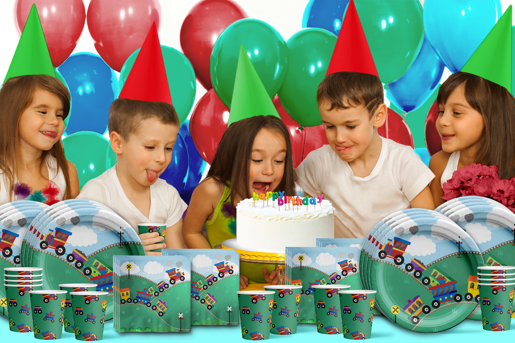 Train Birthday Party Tableware Kit For 16 Guests - BirthdayGalore.com