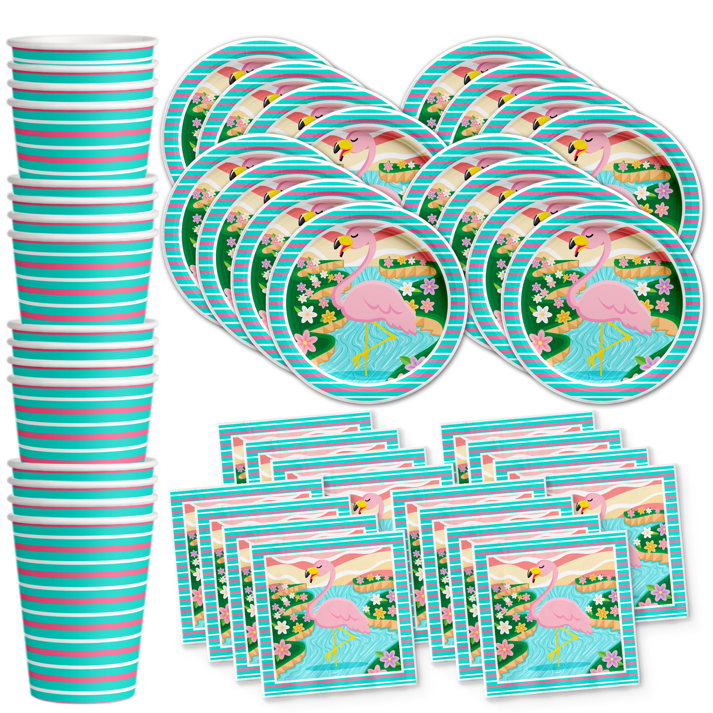 Pink Flamingo Birthday Party Tableware Kit For 16 Guests - BirthdayGalore.com