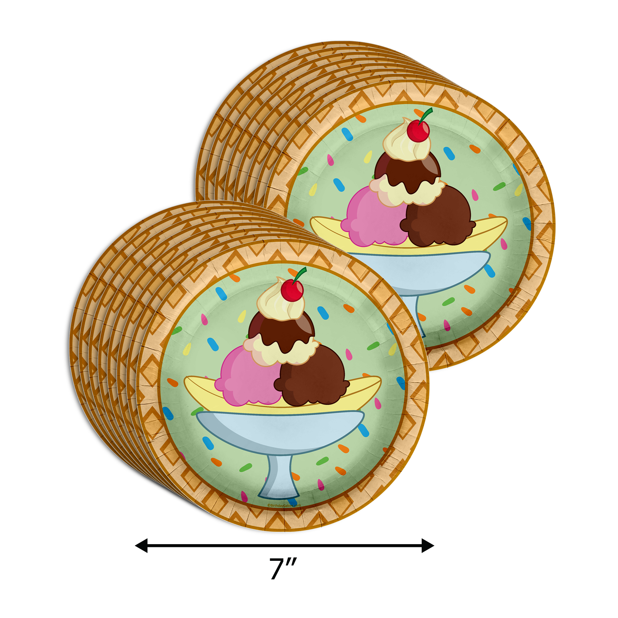 Girls 2nd Birthday Party Supplies - 2 Scoops Ice Cream Birthday Paper Plates - 64 Piece Tableware Set Includes Large 9" Paper Plates Dessert Plates, Cups and Napkins Kit for 16
