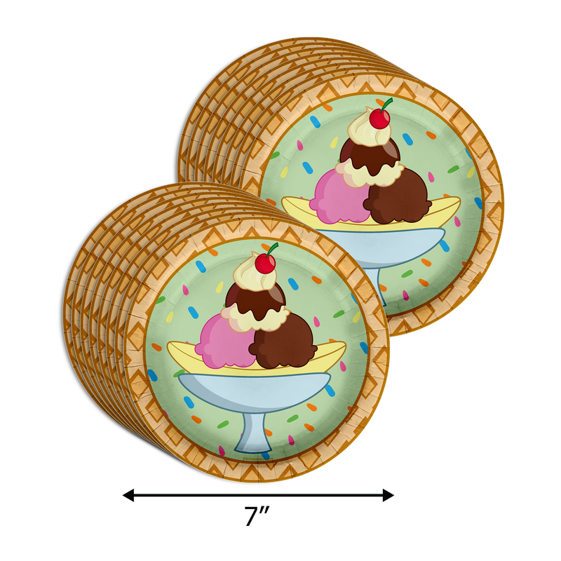 Girls 2nd Birthday Party Supplies - 2 Scoops Ice Cream Birthday Paper Plates - 64 Piece Tableware Set Includes Large 9" Paper Plates Dessert Plates, Cups and Napkins Kit for 16