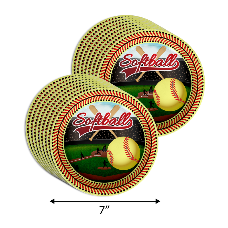 Softball 10th Birthday Party Supplies 64 Piece Tableware Set Includes Large 9" Paper Plates Dessert Plates, Cups and Napkins Kit for 16