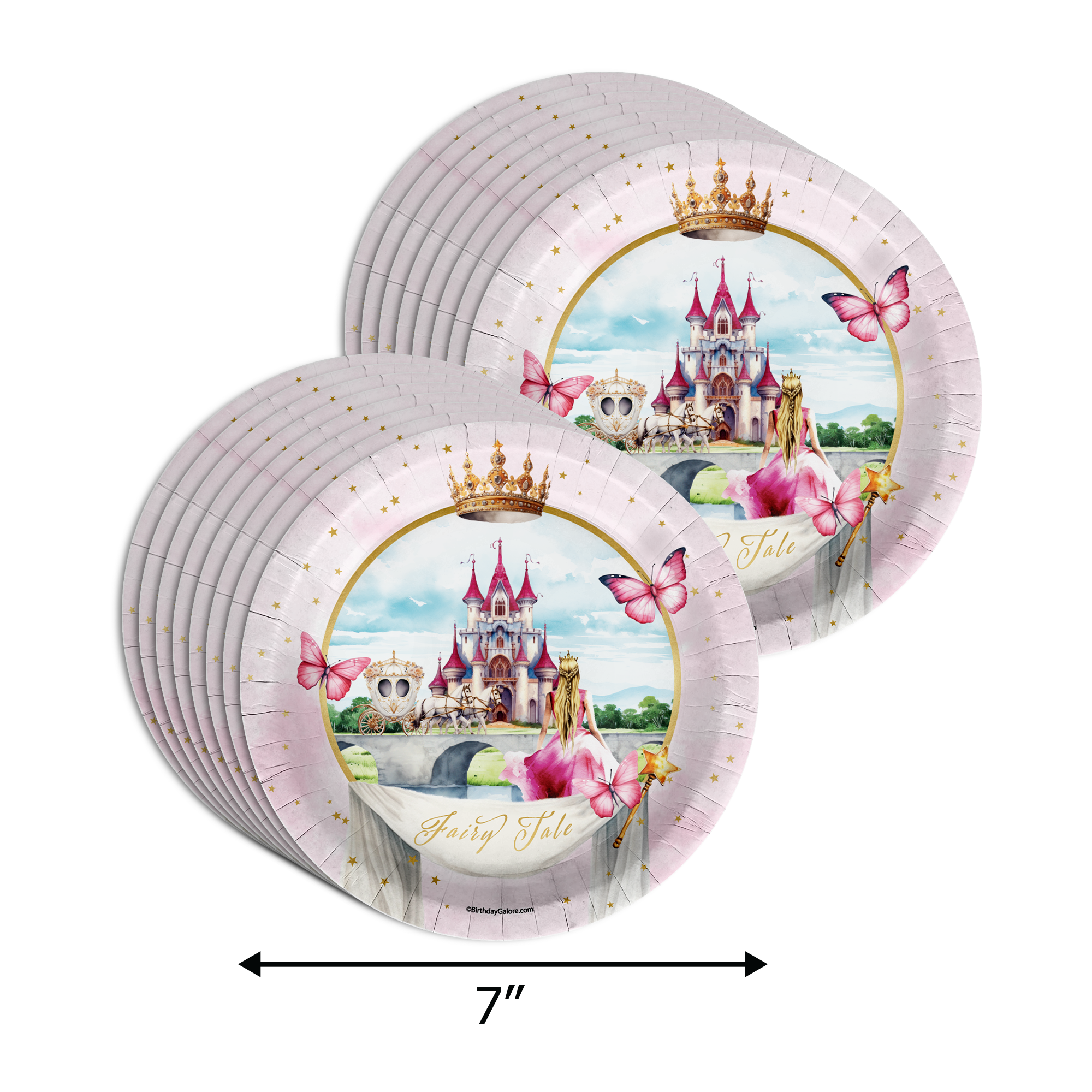 Fairytale Princess 1st Birthday Party Supplies 64 Piece Tableware Set Includes Large 9" Paper Plates Dessert Plates, Cups and Napkins Kit for 16