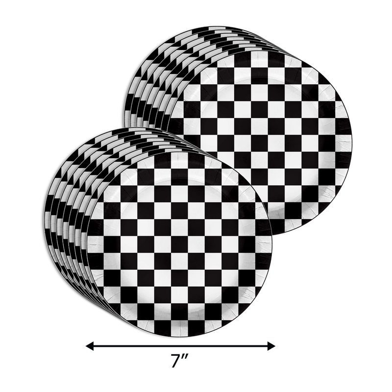 Fast One Checkered Flag Racing 1st Birthday Party Supplies 64 Piece Tableware Set Includes Large 9" Paper Plates Dessert Plates, Cups and Napkins Kit for 16