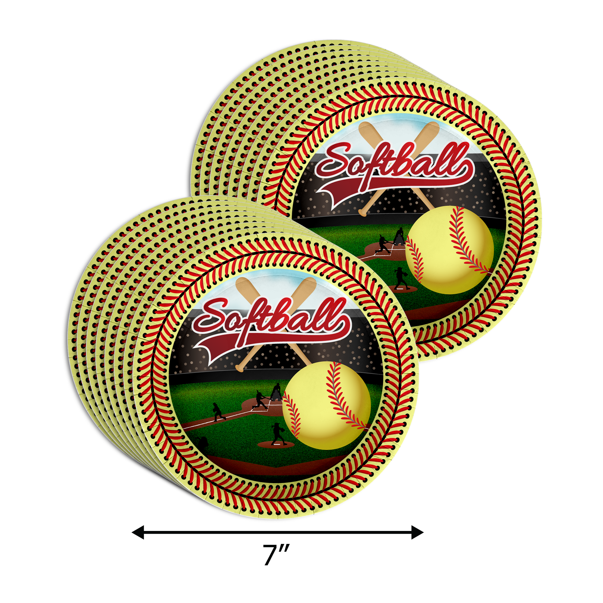 Softball Birthday Party Supplies 64 Piece Tableware Set Includes Large 9" Paper Plates Dessert Plates, Cups and Napkins Kit for 16