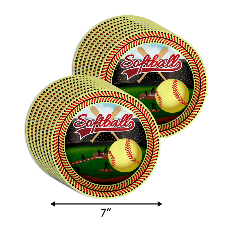 Softball Birthday Party Supplies 64 Piece Tableware Set Includes Large 9" Paper Plates Dessert Plates, Cups and Napkins Kit for 16