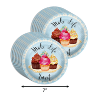 Four Ever Sweet Cupcake 4th Birthday Party Supplies 64 Piece Tableware Set Includes Large 9" Paper Plates Dessert Plates, Cups and Napkins Kit for 16