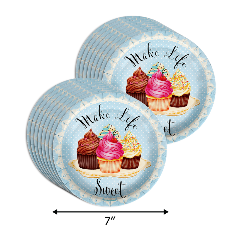 Four Ever Sweet Cupcake 4th Birthday Party Supplies 64 Piece Tableware Set Includes Large 9" Paper Plates Dessert Plates, Cups and Napkins Kit for 16