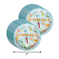 Ofishally 1 Fishing 1st Birthday Party Supplies 64 Piece Tableware Set Includes Large 9" Paper Plates Dessert Plates, Cups and Napkins Kit for 16