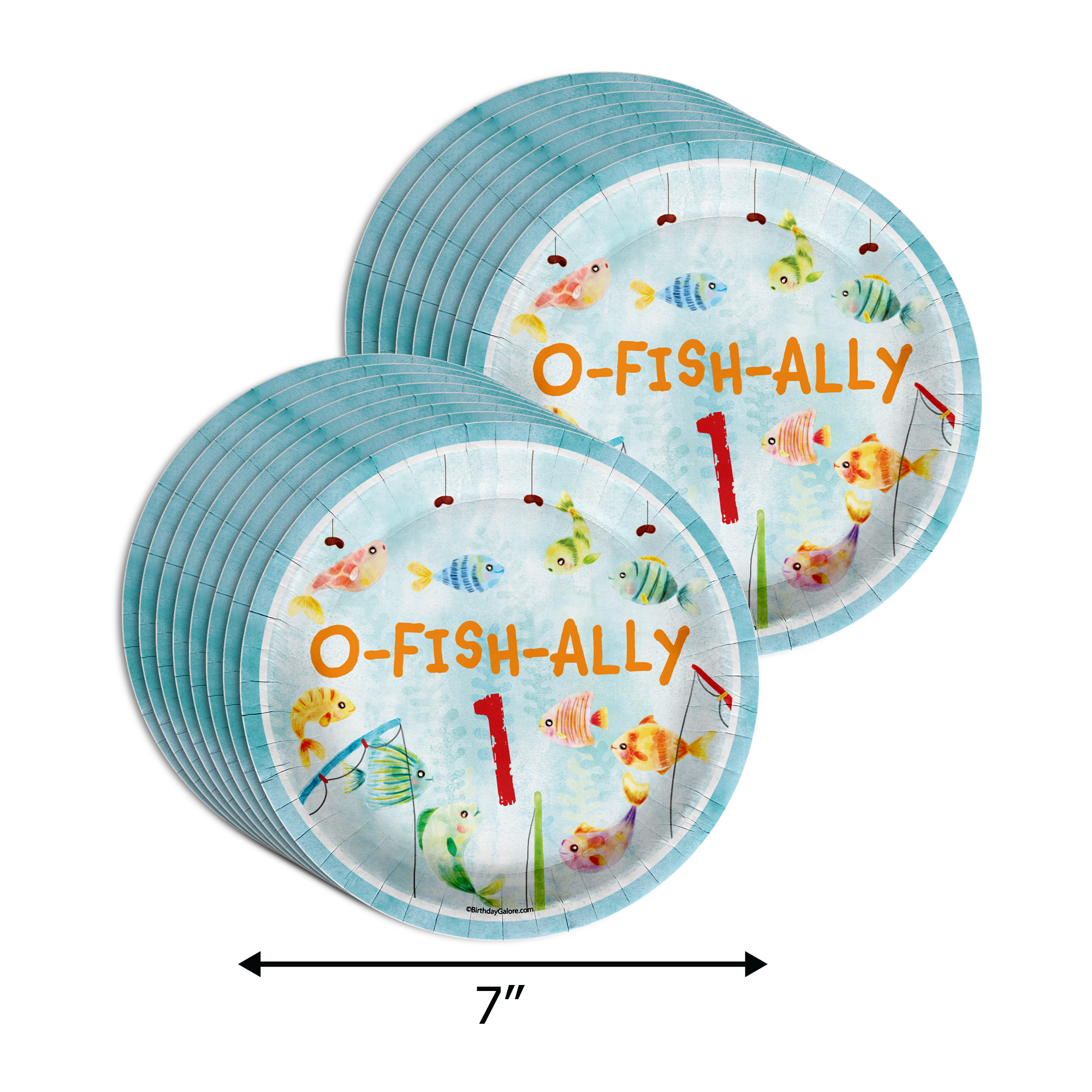 Ofishally 1 Fishing 1st Birthday Party Supplies 64 Piece Tableware Set Includes Large 9" Paper Plates Dessert Plates, Cups and Napkins Kit for 16