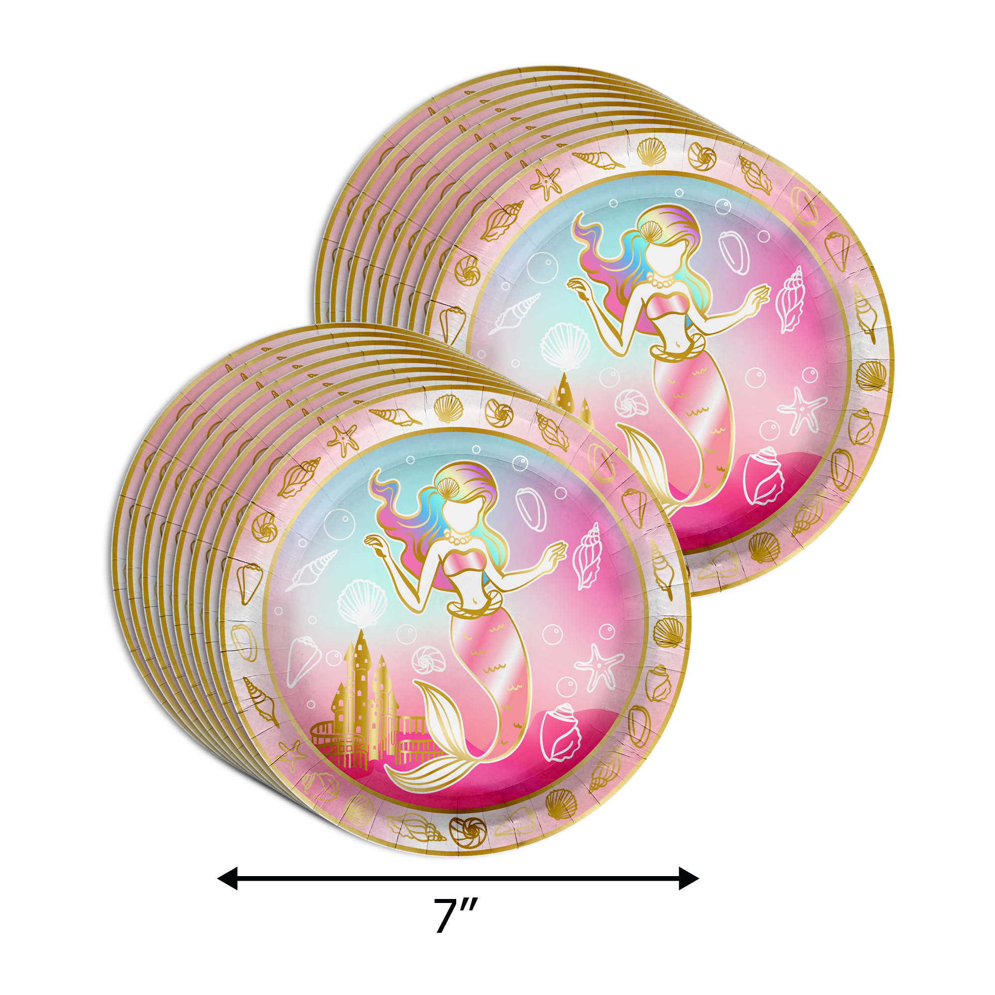 Gold Mermaid Birthday Party Tableware Kit For 16 Guests 64 Piece