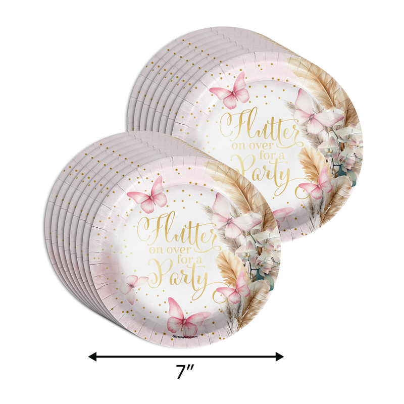 Butterfly Bridal Shower Party Supplies 64 Piece Tableware Set Includes Large 9" Paper Plates Dessert Plates, Cups and Napkins Kit for 16